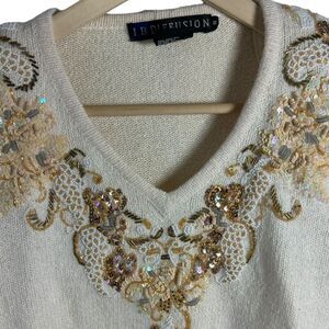 I.B. Diffusion VTG NWT Cream Silk/Angora/Nylon/Lambswool Beaded‎ Sweater Sz S